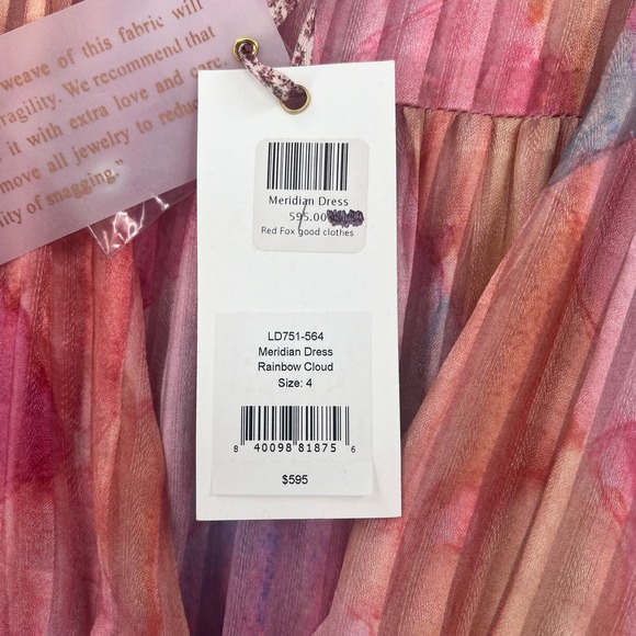 LOVESHACKFANCY Meridian Dress Womens 4 Pink Watercolor Print Long Sleeve NWT - Picture 10 of 16